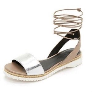 Lindy Wrap Metallic Lace up gladiator tie ankle Espadrilles Slides flat sandals